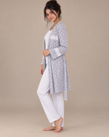 Ensemble Pyjama Femme 3 Pièces avec Peignoir blanc gris
