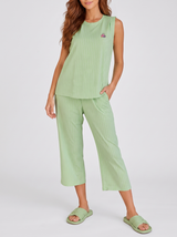 Ensemble Pyjama Femme Vert Amande Côtelé & Pantacourt Uni
