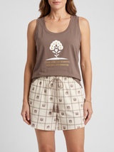 Ensemble Pyjama Femme Taupe à Motif Fleur & Short Imprimé