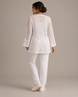 Ensemble Pyjama Femme 3 Pièces avec Veste en Dentelle blanc