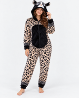 Combinaison Pyjama Femme Léopard Beige et Noir à Capuche
