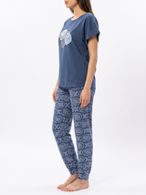 Ensemble Pyjama Femme Marine à Motif Smiley & Pantalon Imprimé