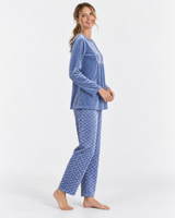 Ensemble Pyjama Femme à Col Boutonné et Pantalon à Damiers – Bleu ou Rose