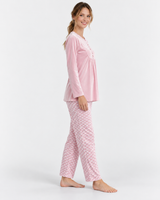 Ensemble Pyjama Femme à Col Boutonné et Pantalon à Damiers – Bleu ou Rose