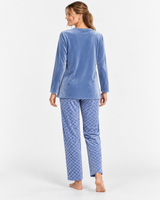 Ensemble Pyjama Femme à Col Boutonné et Pantalon à Damiers – Bleu ou Rose