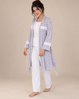 Ensemble Pyjama Femme 3 Pièces avec Peignoir blanc gris