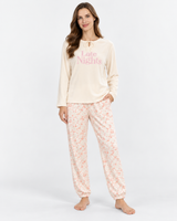 Ensemble Pyjama Femme Late Nights avec Pantalon Fleuri – Écru ou Rose