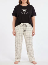 Ensemble Pyjama Femme Grande Taille Noir & Pantalon Carreaux Écru