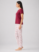 Ensemble Pyjama Femme Bordeaux & Pantalon Feuillage