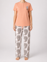 Ensemble Pyjama Femme Pêche Boutonné & Pantalon Cachemire