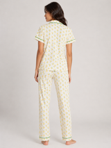 Ensemble Pyjama Femme Jaune Fleuri Boutonné & Pantalon Coordonné