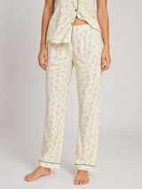 Ensemble Pyjama Femme Jaune Fleuri Boutonné & Pantalon Coordonné
