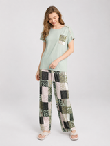 Ensemble Pyjama Femme Vert Menthe & Pantalon Patchwork