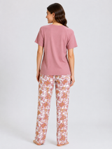 Ensemble Pyjama Femme Rose Poudré & Pantalon Fleuri