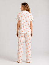 Ensemble Pyjama Femme Écru à Motifs Orange & Pantalon Coordonné