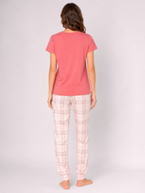 Ensemble Pyjama Femme Rose à Motif Bunny & Pantalon à Carreaux