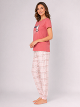 Ensemble Pyjama Femme Rose à Motif Bunny & Pantalon à Carreaux