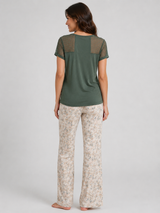 Ensemble Pyjama Femme Vert Forêt à Détails Tulle & Pantalon Fleuri