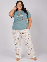 Ensemble Pyjama Femme Grande Taille Vert Sauge & Pantalon Rayé Cartoon