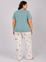 Ensemble Pyjama Femme Grande Taille Vert Sauge & Pantalon Rayé Cartoon