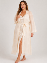 Peignoir de Nuit Femme Écru Brodé