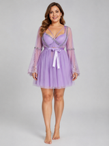 Ensemble Nuit de Mariée Lilas en Tulle & Dentelle