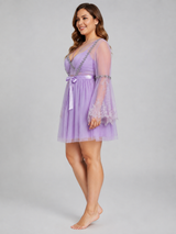 Ensemble Nuit de Mariée Lilas en Tulle & Dentelle