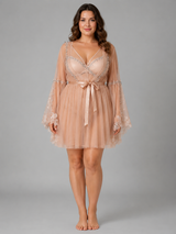 Ensemble Nuit de Mariée Pêche en Tulle