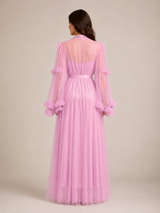Ensemble Nuit de Mariée Long Rose Poudré en Tulle