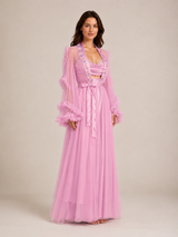Ensemble Nuit de Mariée Long Rose Poudré en Tulle