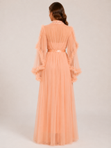 Ensemble Nuit de Mariée Long Pêche en Tulle
