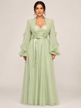 Ensemble Nuit de Mariée Long Vert Pastel en Tulle