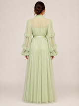 Ensemble Nuit de Mariée Long Vert Pastel en Tulle