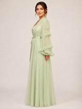Ensemble Nuit de Mariée Long Vert Pastel en Tulle