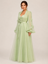 Ensemble Nuit de Mariée Long Vert Pastel en Tulle