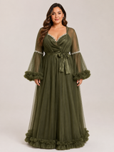 Ensemble Nuit de Mariée Long Kaki en Tulle
