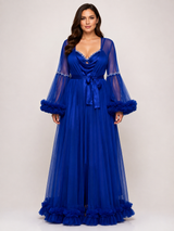 Ensemble Nuit de Mariée Long Bleu Royal en Tulle