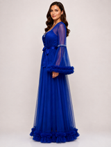 Ensemble Nuit de Mariée Long Bleu Royal en Tulle