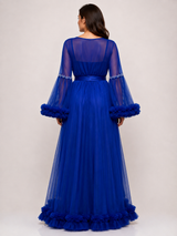Ensemble Nuit de Mariée Long Bleu Royal en Tulle