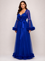 Ensemble Nuit de Mariée Long Bleu Royal en Tulle
