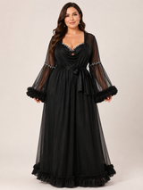 Ensemble Nuit de Mariée Long Noir en Tulle