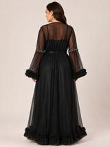 Ensemble Nuit de Mariée Long Noir en Tulle