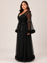 Ensemble Nuit de Mariée Long Noir en Tulle