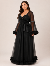 Ensemble Nuit de Mariée Long Noir en Tulle