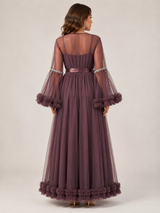Ensemble Nuit de Mariée Long Prune en Tulle