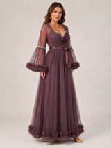Ensemble Nuit de Mariée Long Prune en Tulle