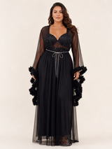 Ensemble Nuit de Mariée Long Noir à Détails Scintillants