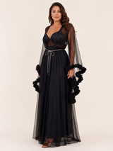 Ensemble Nuit de Mariée Long Noir à Détails Scintillants