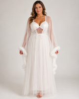 Ensemble Nuit de Mariée Long Blanc à Détails Scintillants