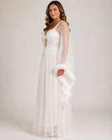 Ensemble Nuit de Mariée Long Blanc à Détails Scintillants
